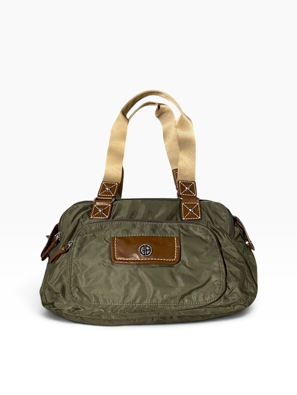 💚Giani Bernini Olive Green Nylon Canvas Tote Bag Excellent Condition